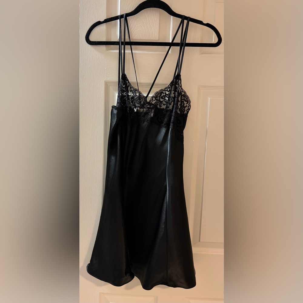 Black Satin & Lace Trim Slip Dress - Victoria Secret - Intimates & Sleepwear
